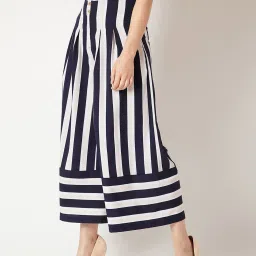 Miss Chase Navy & White Striped Relaxed Fit High Rise Regular Length Culottes image 1