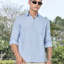 Thomas Scott Light Blue Linen Slim Fit Texture Shirt image 1