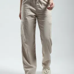 Monte Carlo Beige Cotton Blend Solid Cargos image 1