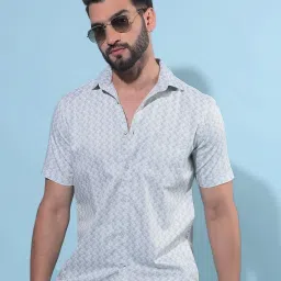 Crimsoune Club Green Cotton Slim Fit Printed Shirt image 1