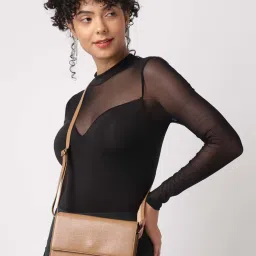 Fastrack Tan Faux Leather Textured Sling Handbag image 1