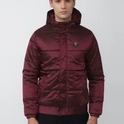 V Dot Maroon Regular Fit Hooded Jacket image 1