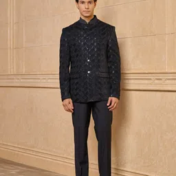 Tasva Men Self Design Single Breasted Regular Fit Bandhgala Set-picture-27