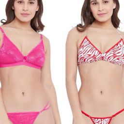 N-Gal Pink & Red Animal Print Bra & Panty Set (Pack Of 2)-picture-37