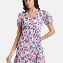 Kazo Blue Printed Peplum Dress-picture-26