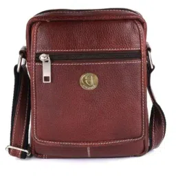 HiLEDER Brown Textured Medium Leather 7.5 inch Cross Body Bag-image-32