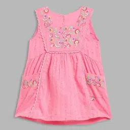 Blue Giraffe Kids Pink Cotton Embroidered Dress-picture-20