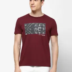 Wrangler Maroon Regular Fit Printed T-Shirt-image-0