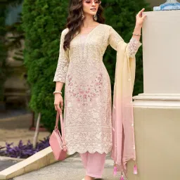Autumnlane Faiza Pink Full Work Premium Pakistani Suit Set image 1