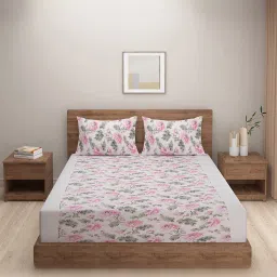 Swayam   Floral White & Pink 200 TC Cotton King Bedsheet with 2 Pillow Covers image 2