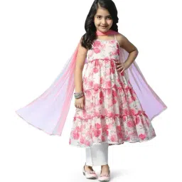 Biba Girls Off-White & Pink Floral Print Kurta Set-image-58