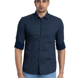 Parx Blue Cotton Slim Fit Printed Shirt image 1