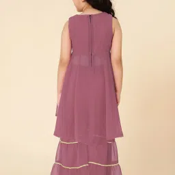 A.T.U.N. Kids Off-White & Lilac Embroidered Kurta Set image 2