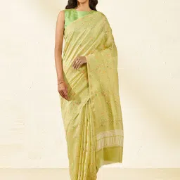 Taneira Light Green Printed Saree With Unstiched Blouse image 1