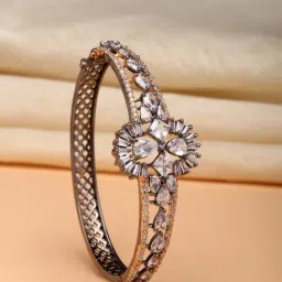 Zeneme Rose Gold Plated Gunmetal Toned White American Diamond Bracelet-picture-22