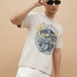 Fame Forever By Lifestyle Beige Relaxed Fit Printed T-Shirt-image-98