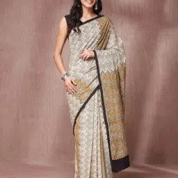 Fabindia Yellow & White Geometric Printed Saree-picture-25