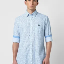 Van Heusen Blue Cotton Slim Fit Printed Shirt image 1
