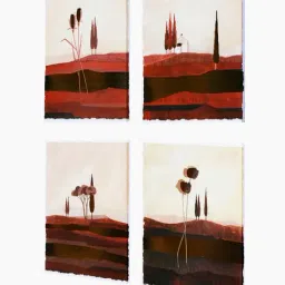 Art Street Red Canvas Graphic Floral Pattern Wall Art Painting - Set of 4 image 2