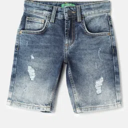 United Colors of Benetton Kids Blue Distressed Shorts image 1