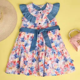 StyloBug Girls Blue Knee Length All Over Print Dress-image-89