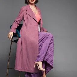 Miss Chase Purple Relaxed Fit Double Breasted Longline Coat image 4