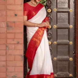 Satrani White Silk Woven Saree With Unstitched Blouse image 1
