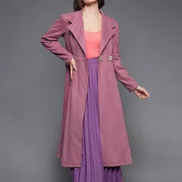 Miss Chase Purple Relaxed Fit Double Breasted Longline Coat image 1