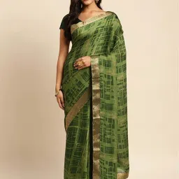 Rangita Green Printed Saree With Unstitched Blouse image 1