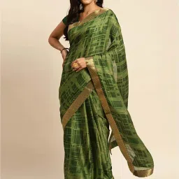 Rangita Green Printed Saree With Unstitched Blouse image 4