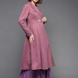 Miss Chase Purple Relaxed Fit Double Breasted Longline Coat image 3