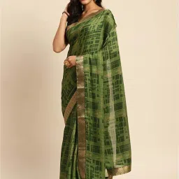 Rangita Green Printed Saree With Unstitched Blouse image 3