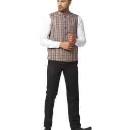 NEUDIS Brown Sleeveless Checks Nehru Jacket image 5