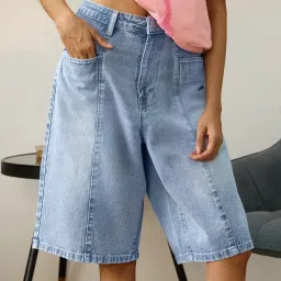 The Souled Store Ice Blue Cotton Regular Fit Shorts image 1