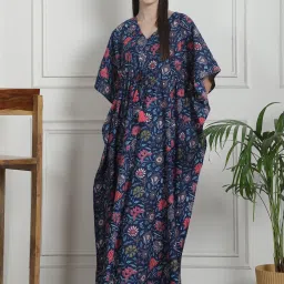 Secret Wish Navy Floral Print Kaftan Nighty image 1