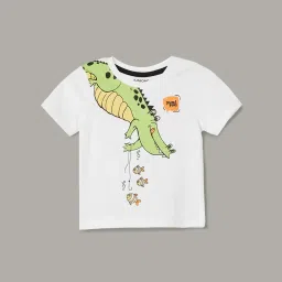 Juniors by Lifestyle White & Green Cotton Printed T-Shirt image 1