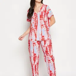 Clovia Pink & Blue Printed Top Pyjamas Set image 1