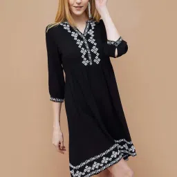 Fame Forever By Lifestyle Black Regular Fit Embroidered Dress image 1