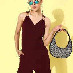 Miss Chase Maroon Textured Jumpsuit image 3