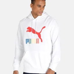 Puma White Regular Fit Printed Hooded Sweatshirt image 1