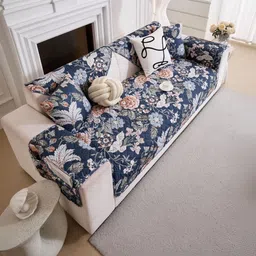 HOMETHREADS Blue & Navy Blue Printed Sofa Cover-picture-12