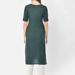 Span Green Cotton Embroidered A Line Kurta image 2