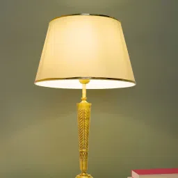 FOS LIGHTING Conical Antique Golden & Off-White Brass Table Lamp With Fabric Shade image 2