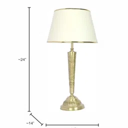 FOS LIGHTING Conical Antique Golden & Off-White Brass Table Lamp With Fabric Shade image 5