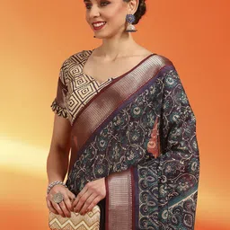 Mitera Woven Design Zari Silk Blend Sungudi Saree image 4