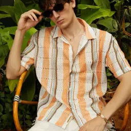 Campus Sutra Orange Regular Fit Striped Shirt-image-17