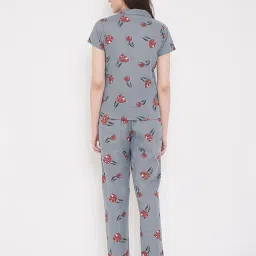 Clovia Grey Printed Shirt & Pyjama Set image 2