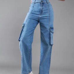 DOLCE CRUDO Blue High Rise Stretchable Cargo Jeans-picture-22