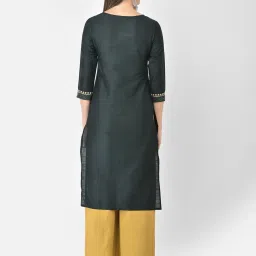 Span Green Embroidered Straight Kurta image 2