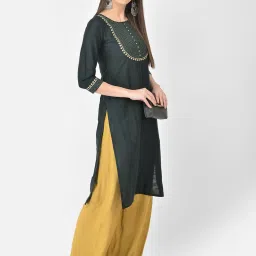 Span Green Embroidered Straight Kurta image 5